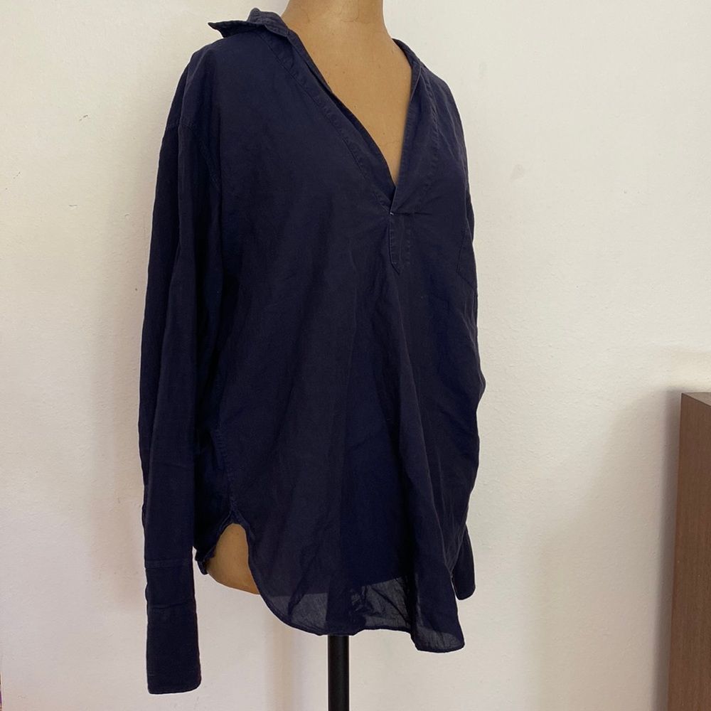 Helmet Lang sz M black long sleeve v neck shirt with pocket, buttons at cuffs